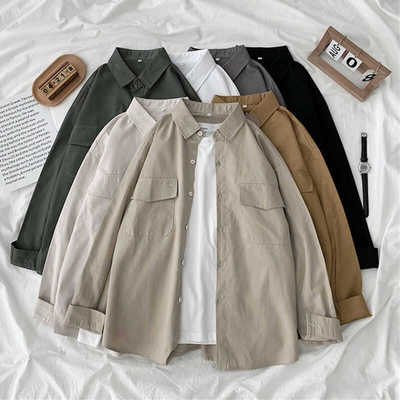 纯色港风宽松春夏长袖衬衫情侣内搭叠穿开衫外套简约气质女慵懒风