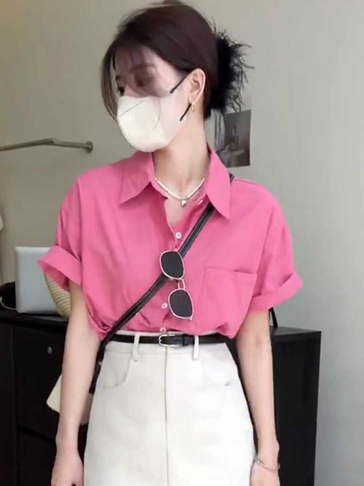 衬衣休闲短袖POLO领新款时尚开衫