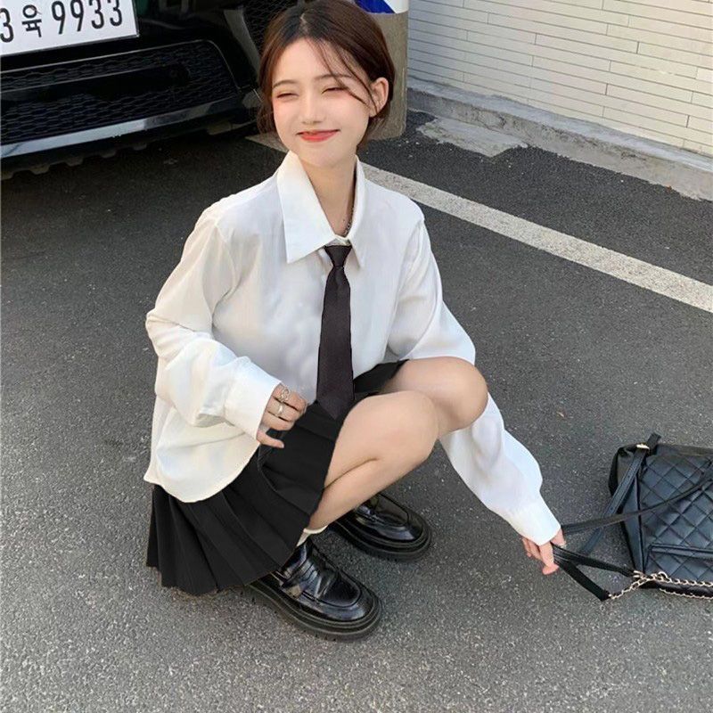 领带春季叠穿减龄白色学院风宽松