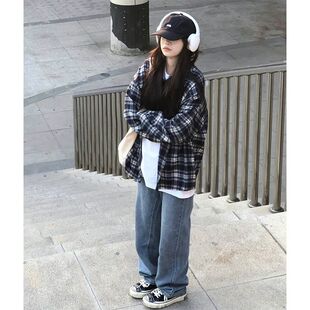 复古格子衬衫女新款开衫BF风外搭设计感ins港味长袖上衣宽松外套