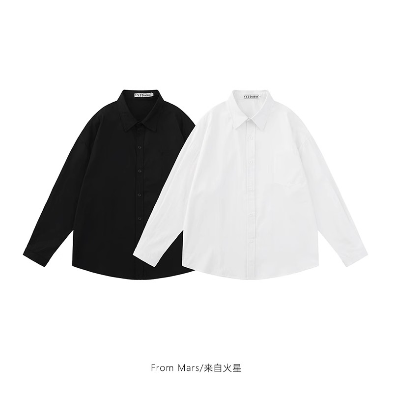 港风复古简约纯色长袖衬衫男女春季bf休闲情侣百搭衬衣外套上衣