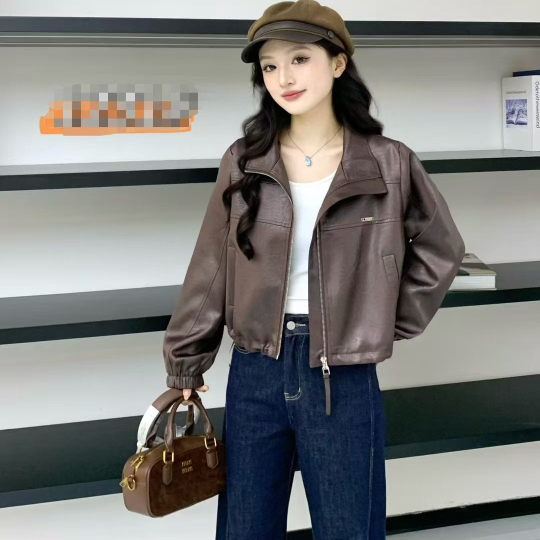 小个子2025新款咖色短款皮衣外套女春秋高级感机车PU洋气休闲夹克