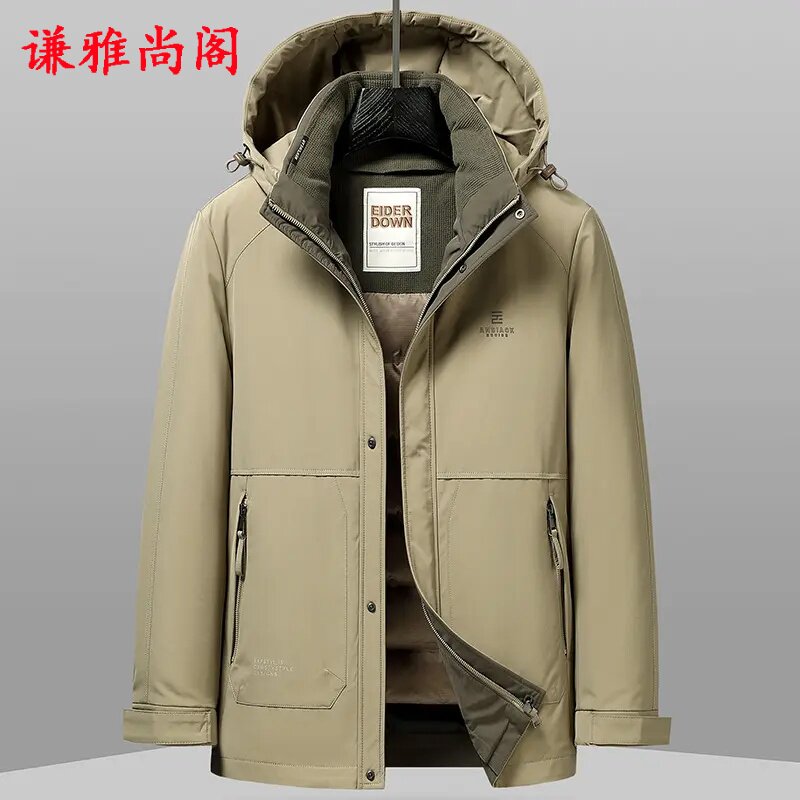 男式羽绒服2025冬季新款男士中长款加厚连帽羽绒服白鸭绒防寒外套