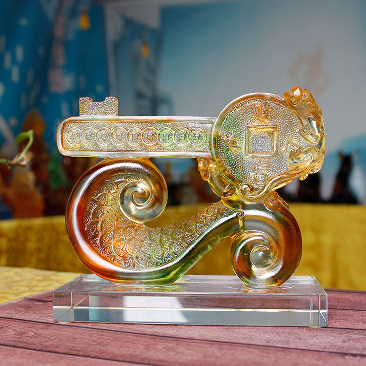 琉璃金钥匙摆件时尚创意家居装饰品个性定制刻字貔貅乔迁升迁礼物