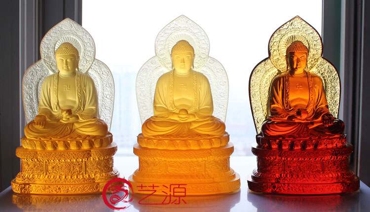 琉璃三宝佛药师佛释迦摩尼阿弥陀佛佛像佛堂结缘26cm门厅玄关镇宅