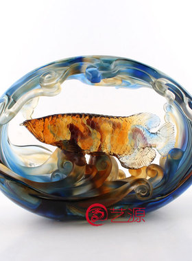 金龙鱼琉璃招财家居客厅供奉摆件