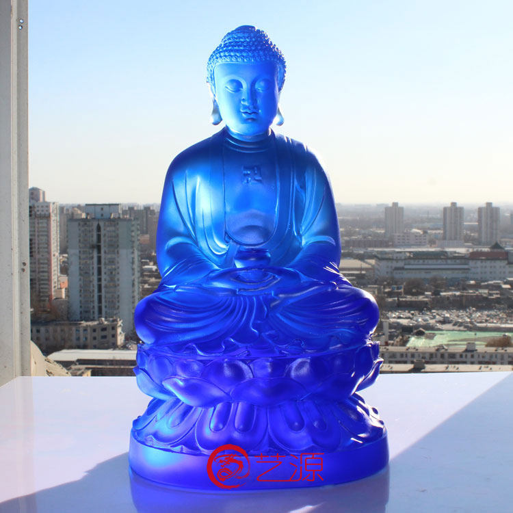 艺源 琉璃显宗药师如来佛像佛堂结缘摆件镇宅风水供奉275mm