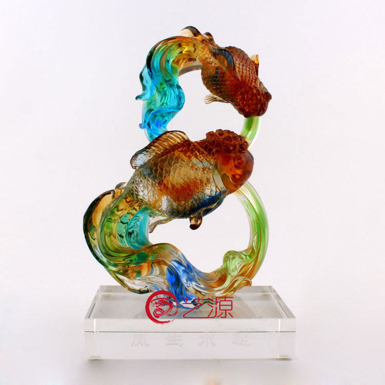 风声水起琉璃摆件奢华金鱼工艺品送朋友结婚礼品时尚婚庆创意礼物