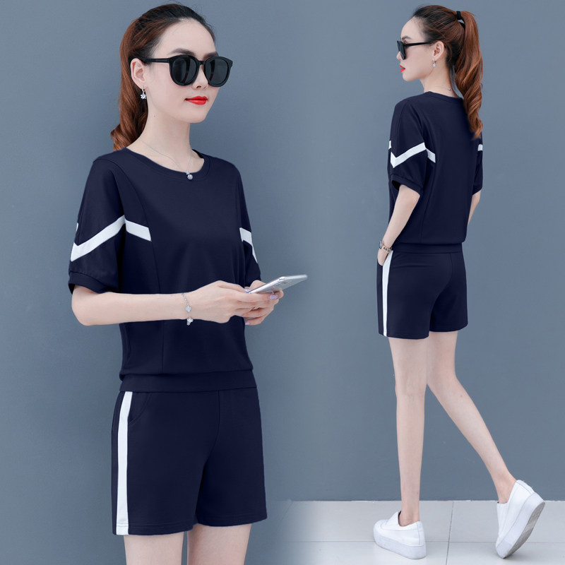 短袖短裤休闲运动服套装女夏季2021新款时尚蝙蝠袖百搭显瘦两件套