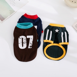秋冬撞色美式 保暖宠物泰迪比熊博美贵宾小型犬猫咪衣服 德绒打底衫