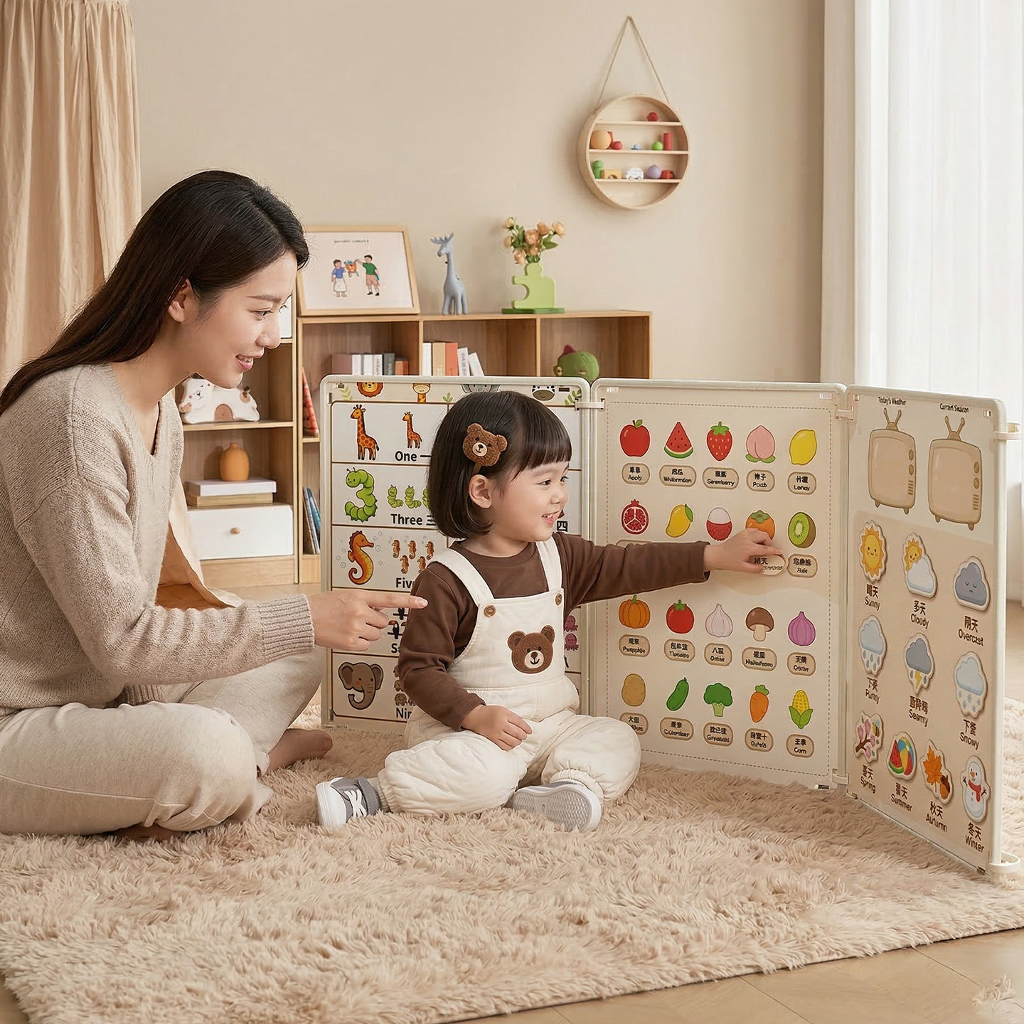 宝宝屏风书认知卡婴儿蒙氏早教益智玩具儿童数字动物专注力训练毛毡板