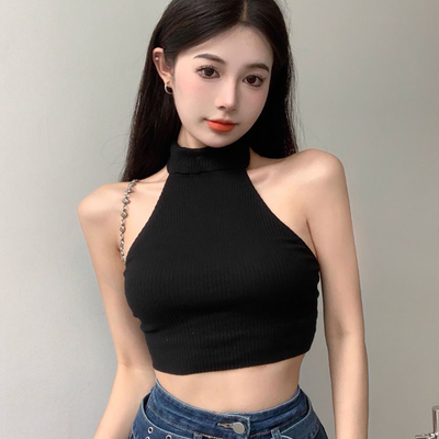 甜辣妹露肩挂脖吊带背心纯欲女夏