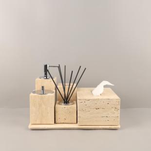 现代简约侘寂风黄洞石卫浴洗漱套装装饰摆件浴室酒店软装家居饰品