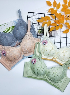 水晶伴侣E8372甜美蕾丝无磁无钢圈文胸小胸A加厚调整型聚拢内衣女