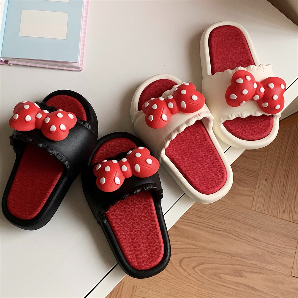 网红波点蝴蝶结儿童夏季居家凉拖鞋户外防滑软底花边亲子拖鞋女童