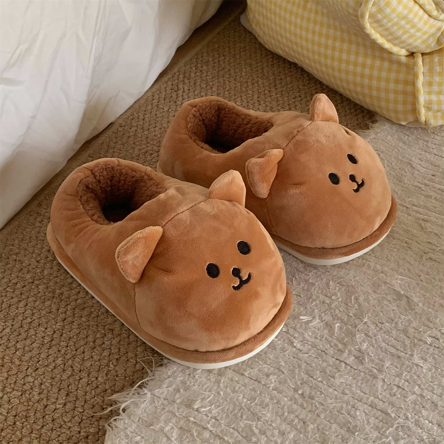细细条冬季可爱小熊男女居家鞋