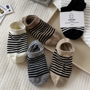 舒适春夏季 百搭条纹隐形硅胶浅口船袜ins袜子女 透气防滑创意时尚