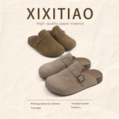 休闲真皮懒人网红复古勃肯鞋 软底包头高级新款 女春夏季 半拖鞋 时尚