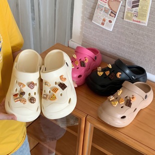 厚底增高趣味巧克力披萨女士凉拖夏季 ins时尚 网红舒适休闲洞洞鞋