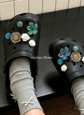 细细条清冷幻彩花朵DIY鞋扣