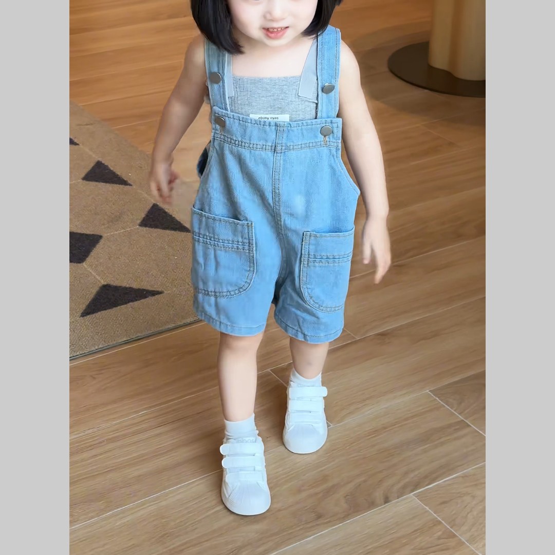 女童夏季套装背带裤2026新款牛仔裤韩版短裤两件套时髦小女孩百搭