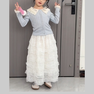 洋气儿童开衫 女童春装 套装 裙2026新款 外套花边长裙两件套宝宝春季
