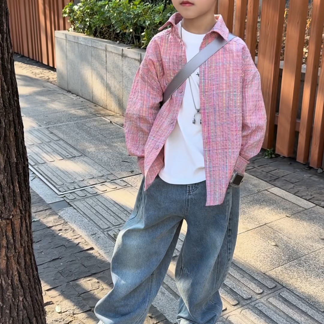 男童春秋款休闲长袖衬衫2026新款中童韩版上衣儿童春装衬衣童装潮