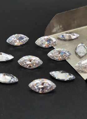 白色马眼形锆石裸石戒面 树叶形白锆CZ透明宝石美甲人造钻石补DIY