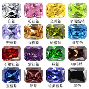 长方倒角合成锆石多色合成立方氧化锆裸石镶嵌配钻车花锆石戒面