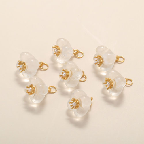 S925纯银镀金天然白水晶桂花吊坠小提溜DIY项链手链配件