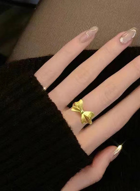 新款沙金公主蝴蝶结戒指女甜美可爱开口可调节