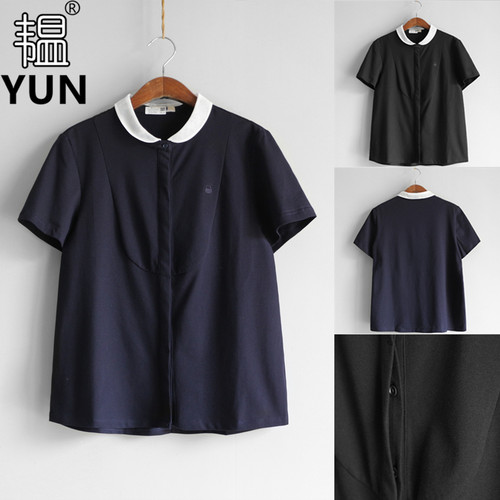 韫直筒型韩版单排扣短袖针织棉T