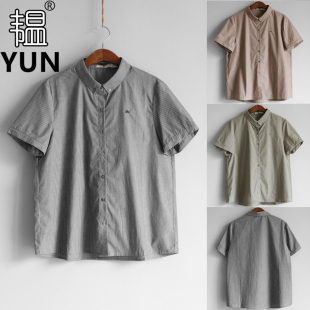YUN韫2026夏季新品女装领扣翻领竖条纹单排扣短袖韩版女衬衫 6175
