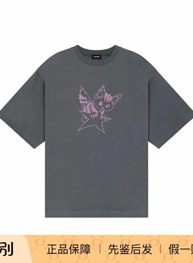 WE11DONE SS24 小怪兽印花做旧T恤 男女同款 炭灰色