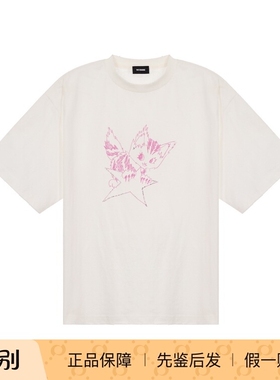 WE11DONE SS24 小怪兽印花做旧T恤 男女同款 乳白色