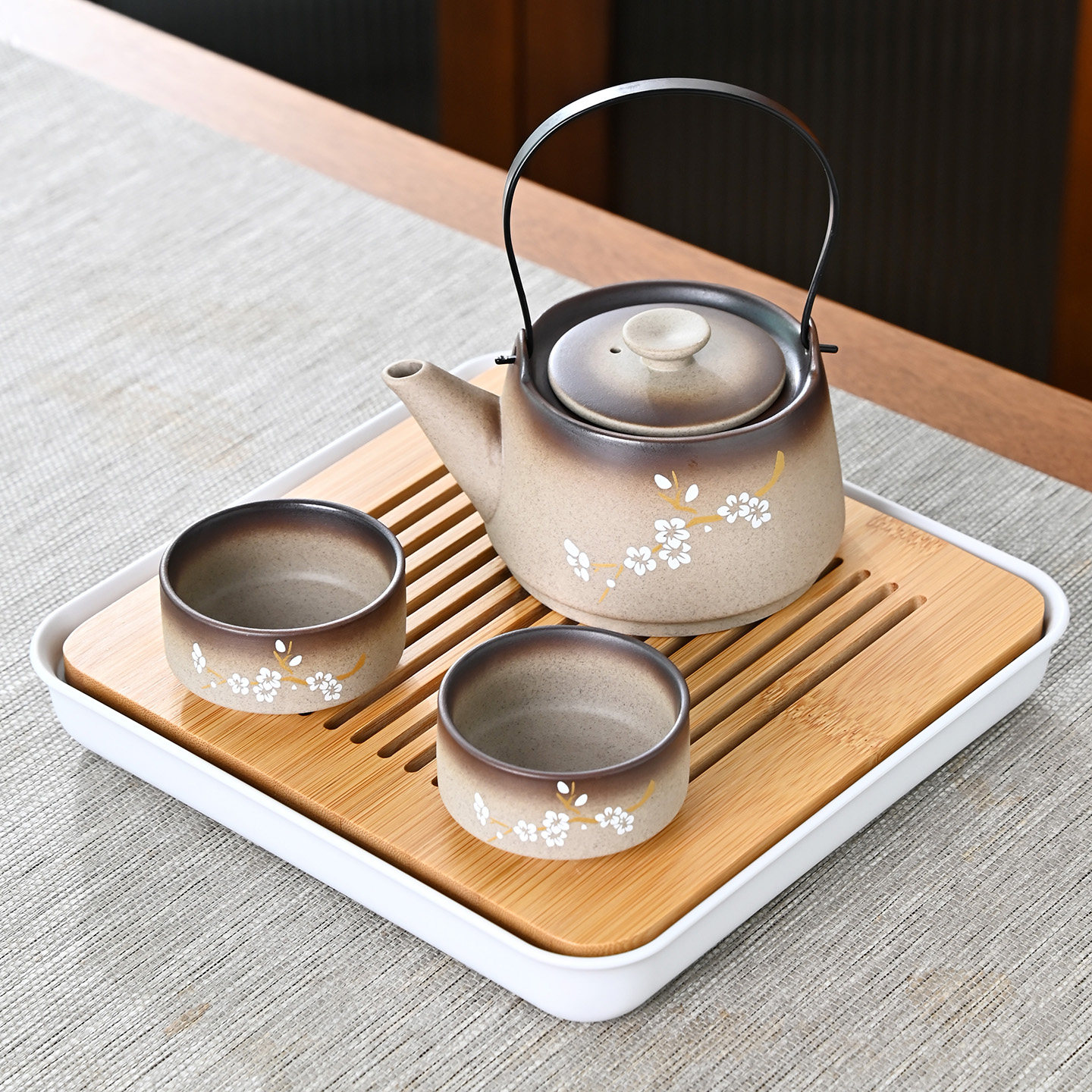 家用粗陶一壶二杯陶瓷功夫茶具小套装提梁壶茶滤茶杯茶盘酒店客房