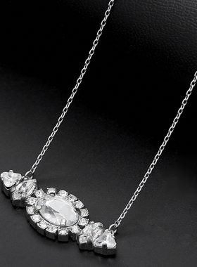 清仓库存欧美复古风时尚银色水晶宝石拉珠中长款项链女潮