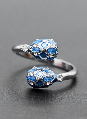 珐琅釉欧美时尚镶钻彩蛋开口戒指