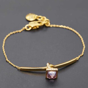 镶钻水晶宝石吊坠金色弯管细款 可调节手链女 juicy时尚 boshuolin