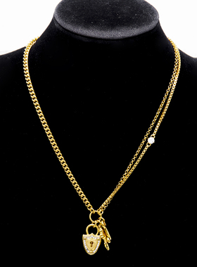 时尚风镶钻钥匙双层可调节项链