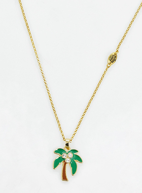 时尚设计感绿色椰子树吊坠项链