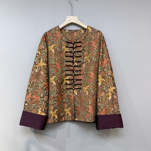 新中式外套高端货2026春款女多扣圆领短外套黄色