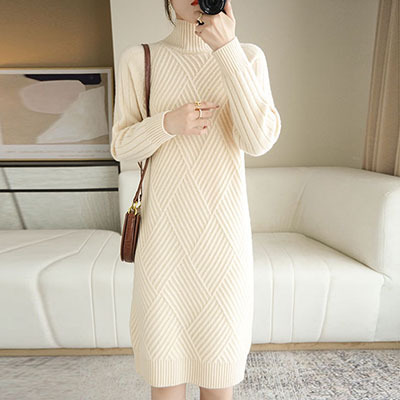 秋冬毛衣裙2024秋冬半高领针织打底衫小个子中长款连衣裙韩版温柔