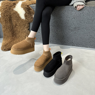 2024冬季新款迷你迪普靴女冬厚底增高雪地靴加绒加厚短靴