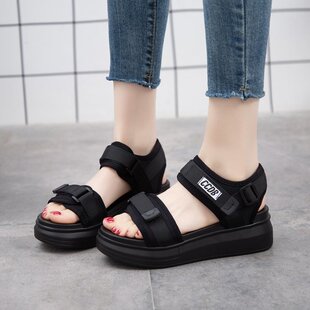 魔术贴坡跟罗马沙滩鞋 韩版 仙女风潮 女厚底松糕软底2020新款 凉鞋