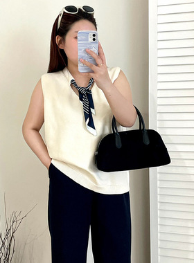 大码设计感v领丝巾外穿内搭马甲2025秋款胖mm百搭无袖针织衫23572