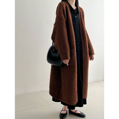鹿西 软糯羊毛针织长款开衫女秋季新款韩系厚实慵懒毛衣外套ss842