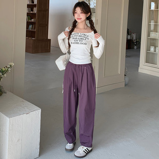 宽松高腰显瘦锥形冬瓜老爹裤 薄款 抽绳休闲阔腿裤 2025春秋百搭新款