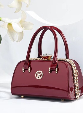 新款bag亮皮镶钻简约大气女包多功能晚宴手包红色小包质感bags