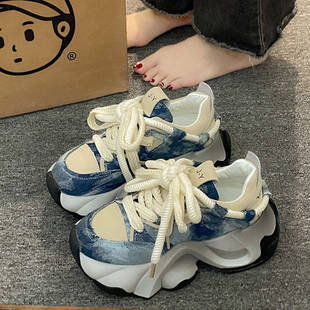 松糕小个子厚底增高运动鞋 炸街老爹鞋 爆款 新款 ins潮 女2025年春季